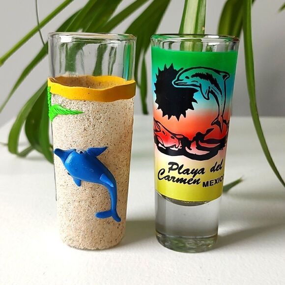 Bundle Of 2 Playa Del Carmen Mexico Shot Glasses - Picture 1 of 5